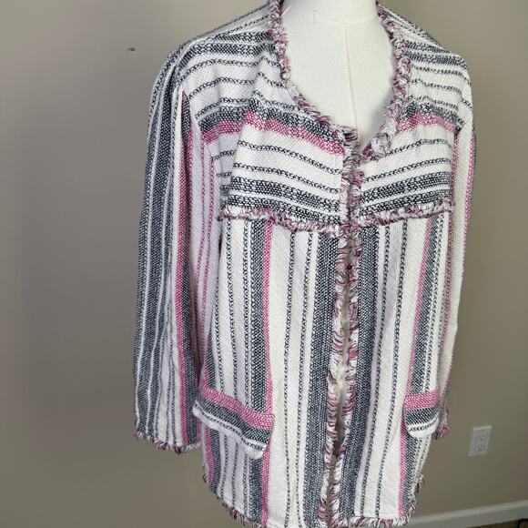 Nic+Zoe Dashing Days Tweed Fringe Trim Jacket US Women's 1X Plus - Picture 8 of 9